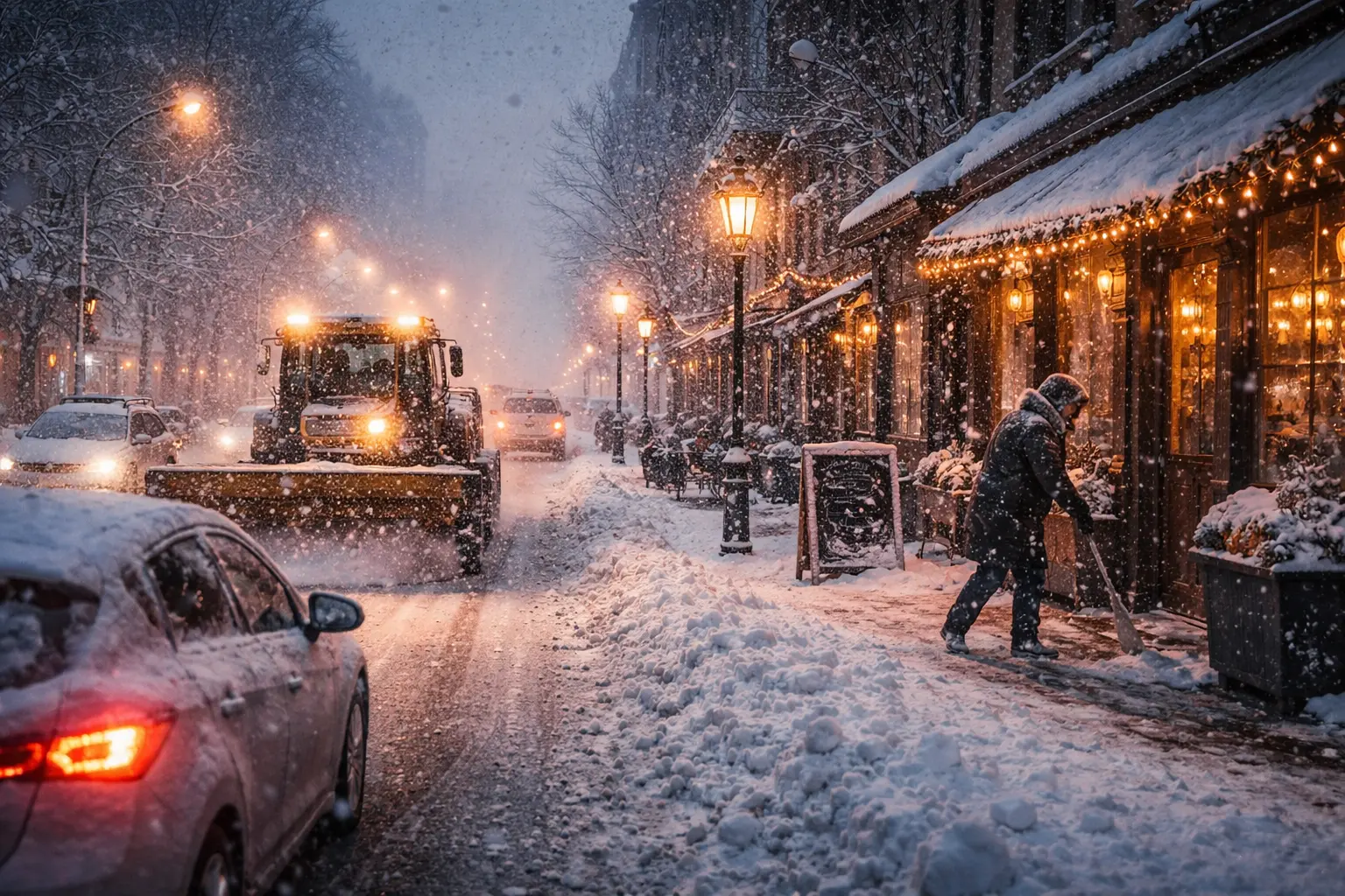 Se espera que esta noche comience una fuerte nevada, mientras las autoridades instan a los conductores a quedarse en casa, incluso cuando los negocios intentan mantener sus operaciones con normalidad