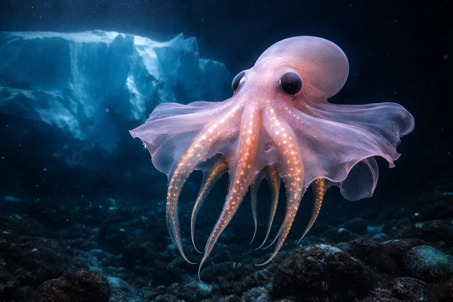 Una criatura extremadamente rara de las profundidades marinas es vista por primera vez después de que un iceberg se desprende de la Antártida