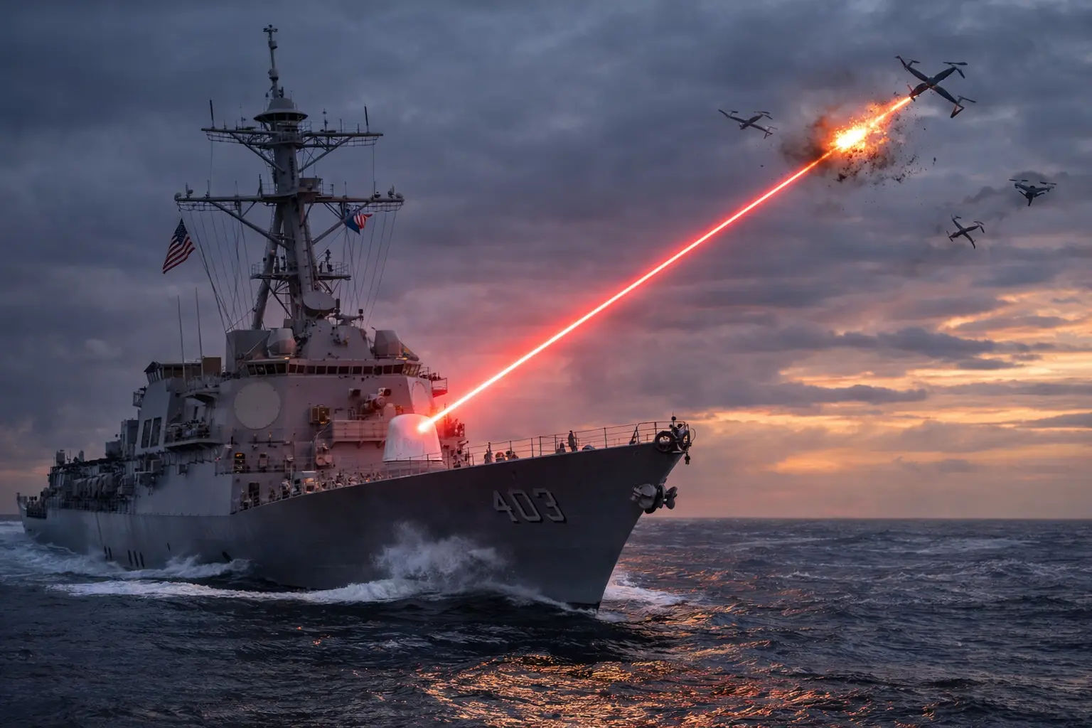 Innovación: un buque de guerra estadounidense destruye drones con un simple rayo láser