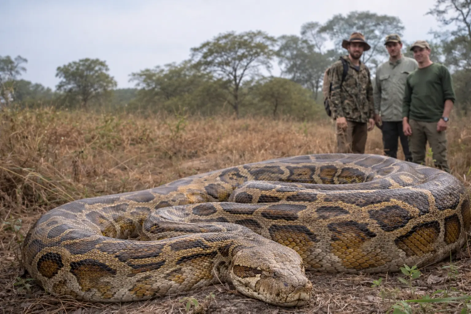 Una pitón africana excepcionalmente grande ha sido confirmada oficialmente por herpetólogos durante una expedición de campo certificada, sorprendiendo a la comunidad científica